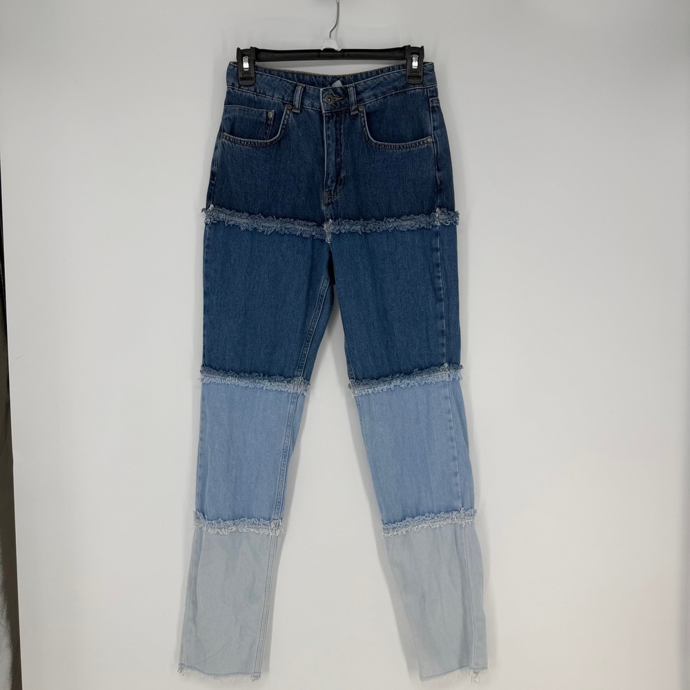The Ragged Priest Jeans Womens 26 Blue Patchwork Ombre Frayed High Rise Grunge